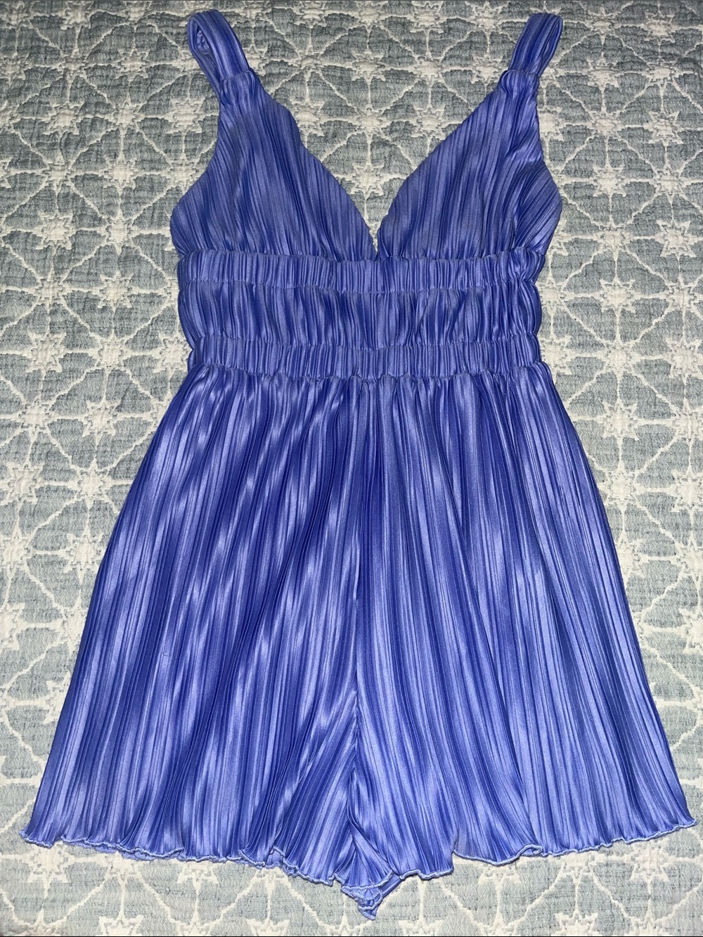 Lulu's Shimmery Periwinkle Pleated Romper